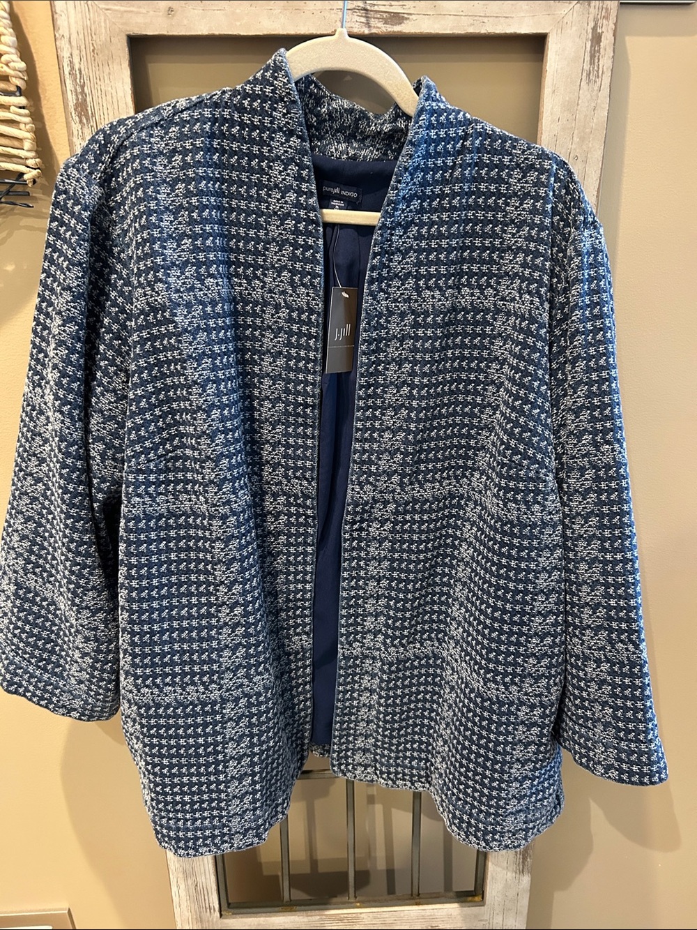 J. Jill Navy and White Open-Front Jacket
